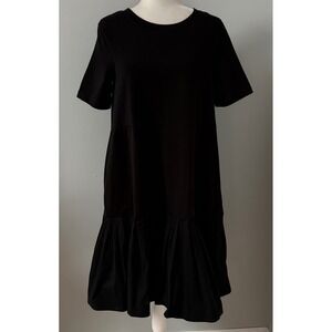 COS Black T Shirt Dress Size M Tiered Ruffle Hem Casual Midi Short Sleeve
